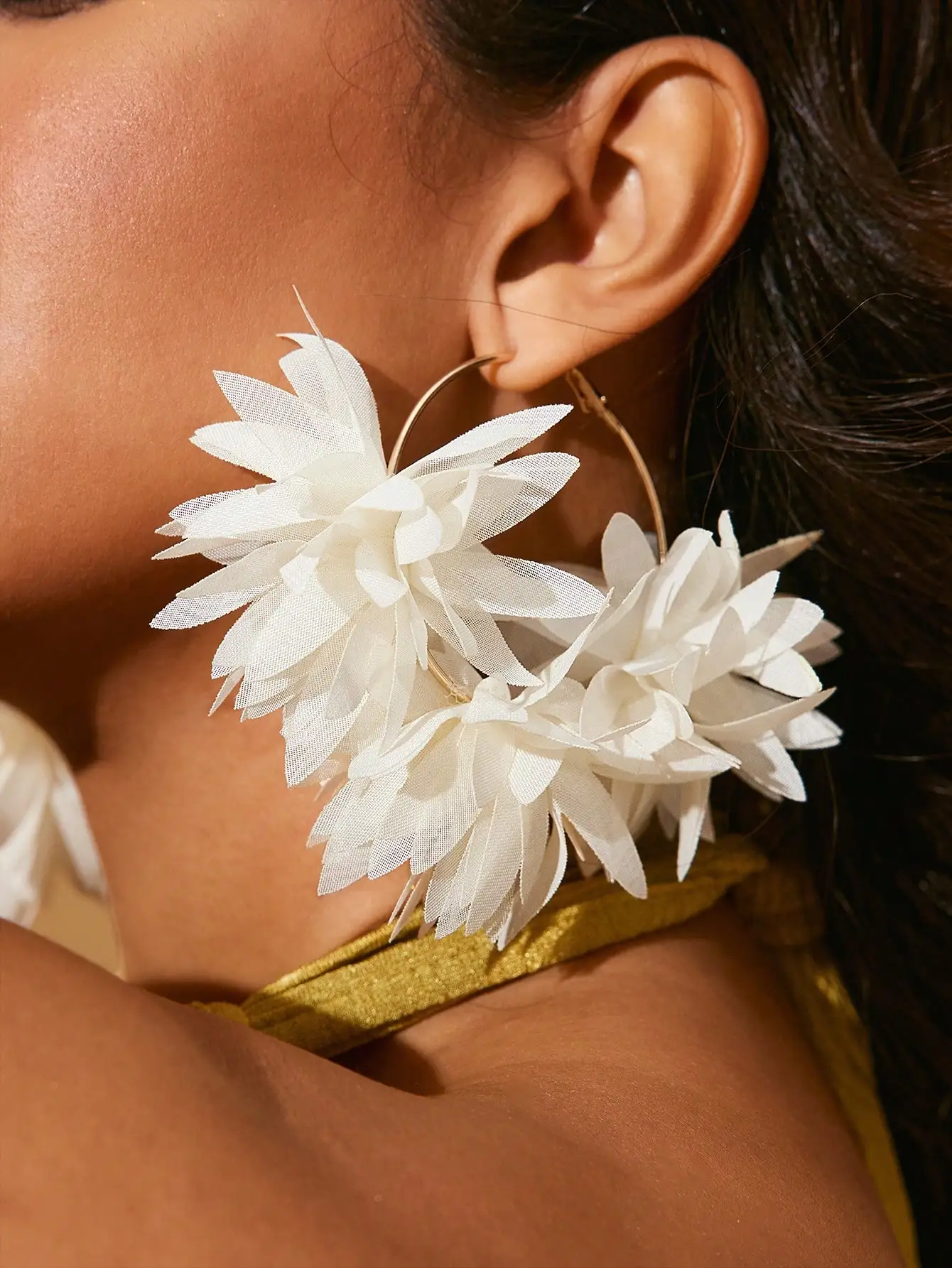 

Белые серьги-кольца из тюля с цветочным узором для женщин, модные крупные висячие серьги