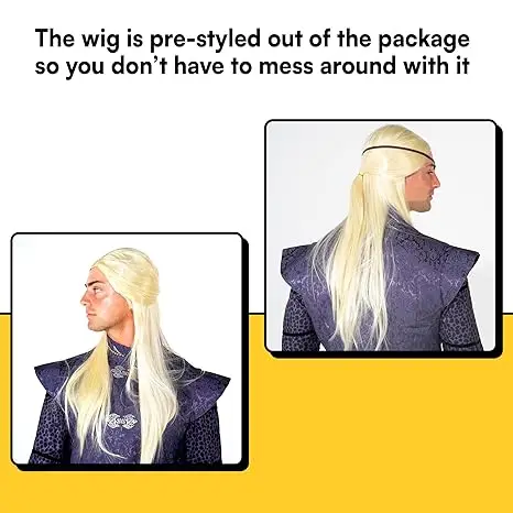 Dragon Rider Wig Daemon Targaryen Cosplay Wig Retro Warrior Long Blonde Wig Halloween Party