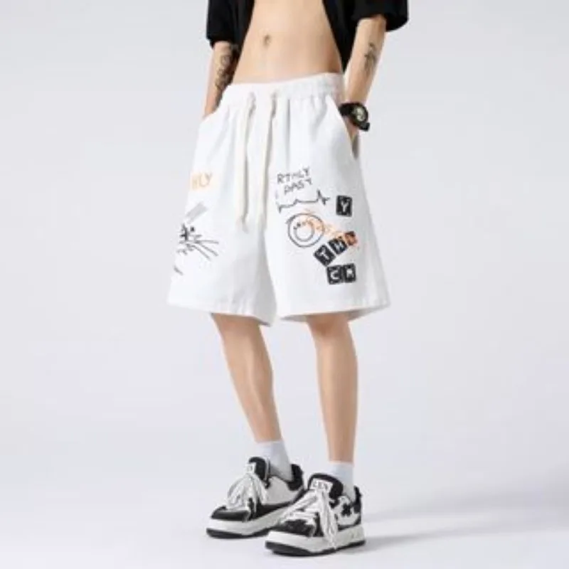 Oversized Shorts Men Academy American Vintage Colorful Graffiti Print Shorts Couple Five-point Shorts Basketball Short Pants