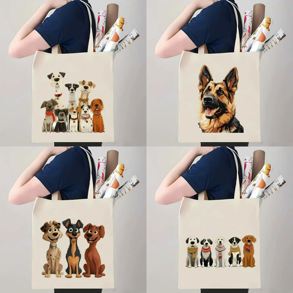 Lindo bolso de mano de lona con estampado de perro de manchas marrones, bolso de hombro reutilizable espacial ecológico, bolso de viaje escolar, trabajo, Yoga, uso diario