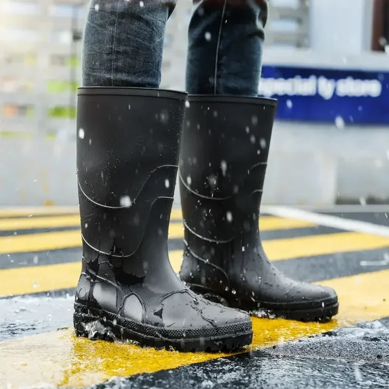 Men's Rain Boots Wellies Male Shoes Waterproof and Non-slip Wear-resistant Work Rubber Water Loafers Designer Wide Toes Gumboots