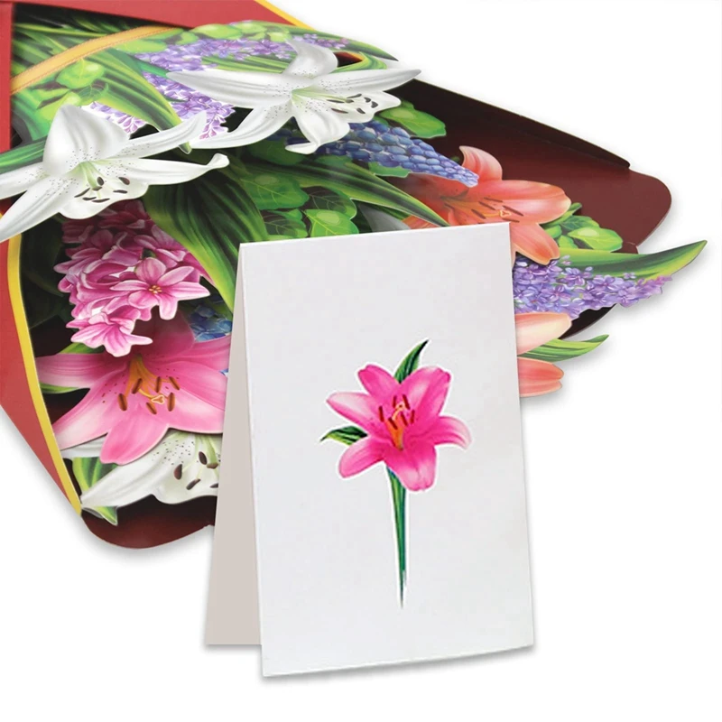 Flowers Bouquet -Up Cards 3D Paper Flowers Bouquet With Note Card And Envelope Valentine's Day Greeting Card