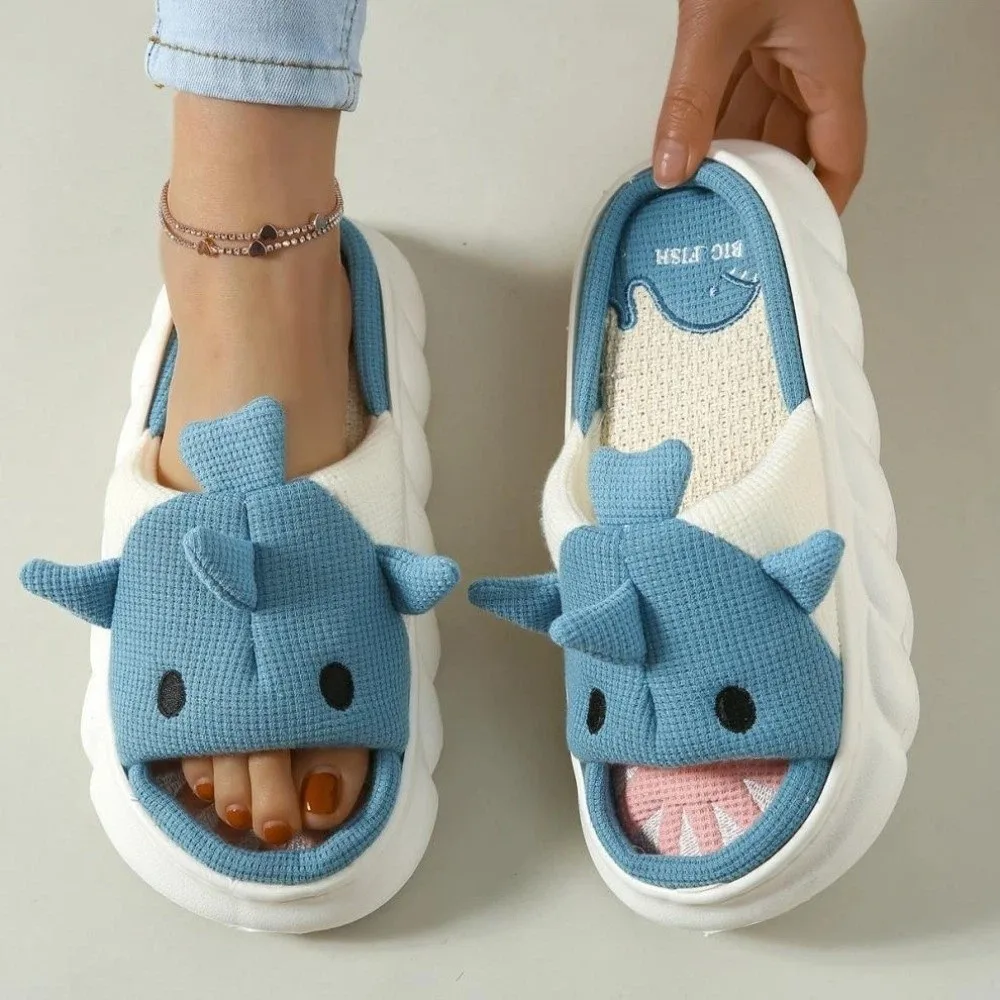 غائم أسماك القرش النعال القرش النعال المفتوحة تو الشرائح المتسكعون الحيوانات شبشب شتوي أحذية الشتاء النعال الكتان الناعم