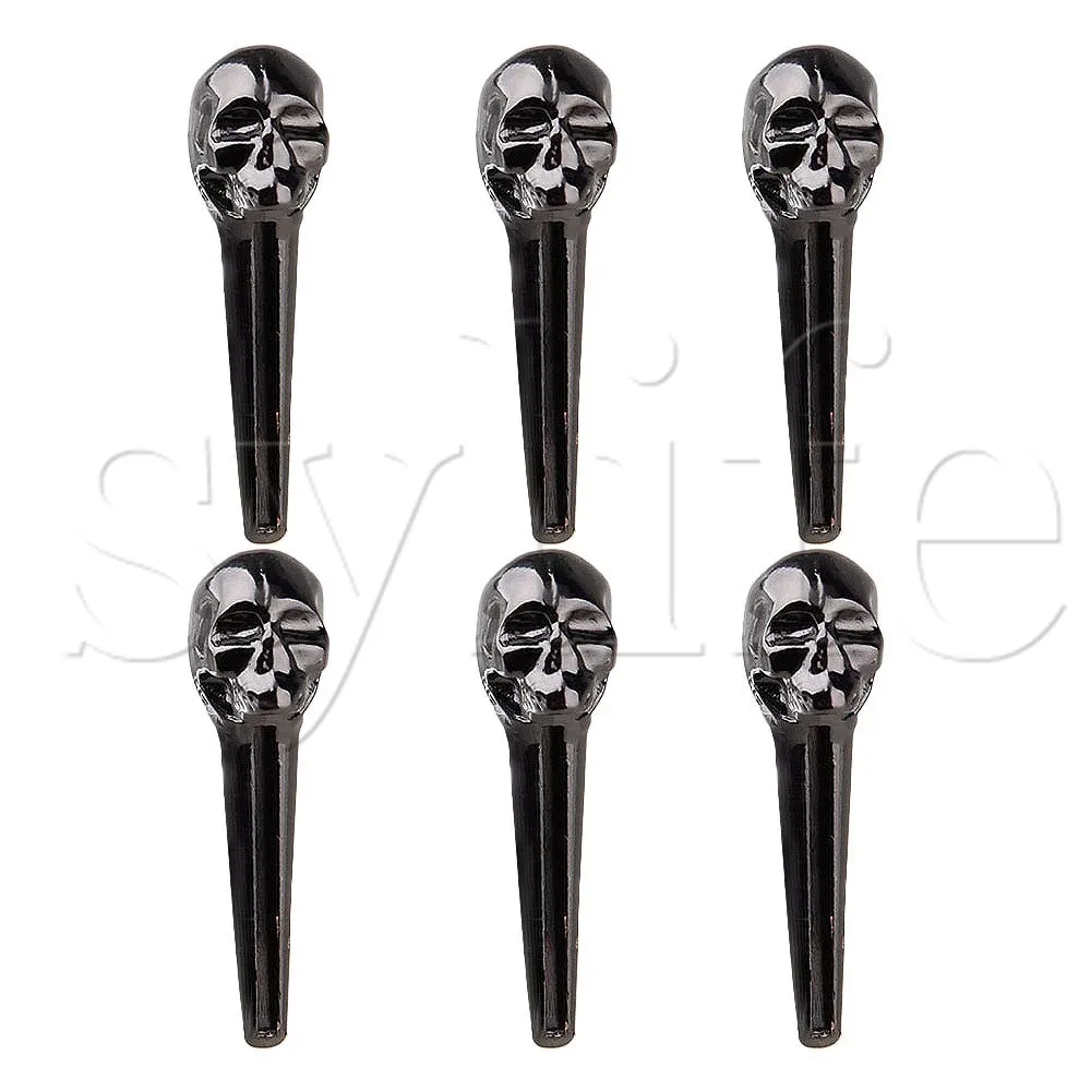 Black 8mm Skull Head Metal Acoustic Guitar Bridge Pins End Pin Pack of 6
