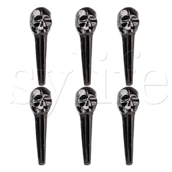 Black 8mm Skull Head Metal Acoustic Guitar Bridge Pins End Pin Pack of 6