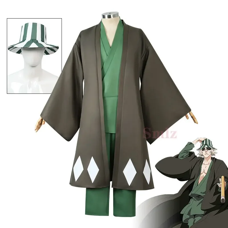 Urahara Kisuke Cospaly Anime Bleach Cosplay Costume Aldult Grey Kimono Pants Hat Outfits Halloween Carnival Party Costume