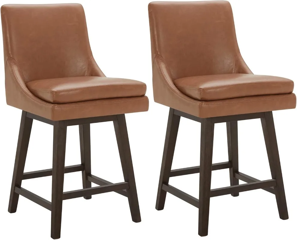 

Counter Height Swivel Barstool with Back Set of 2 FSC Certified Upholstered Faux Leather Swivel Bar Stool 26.8" H Seat Height