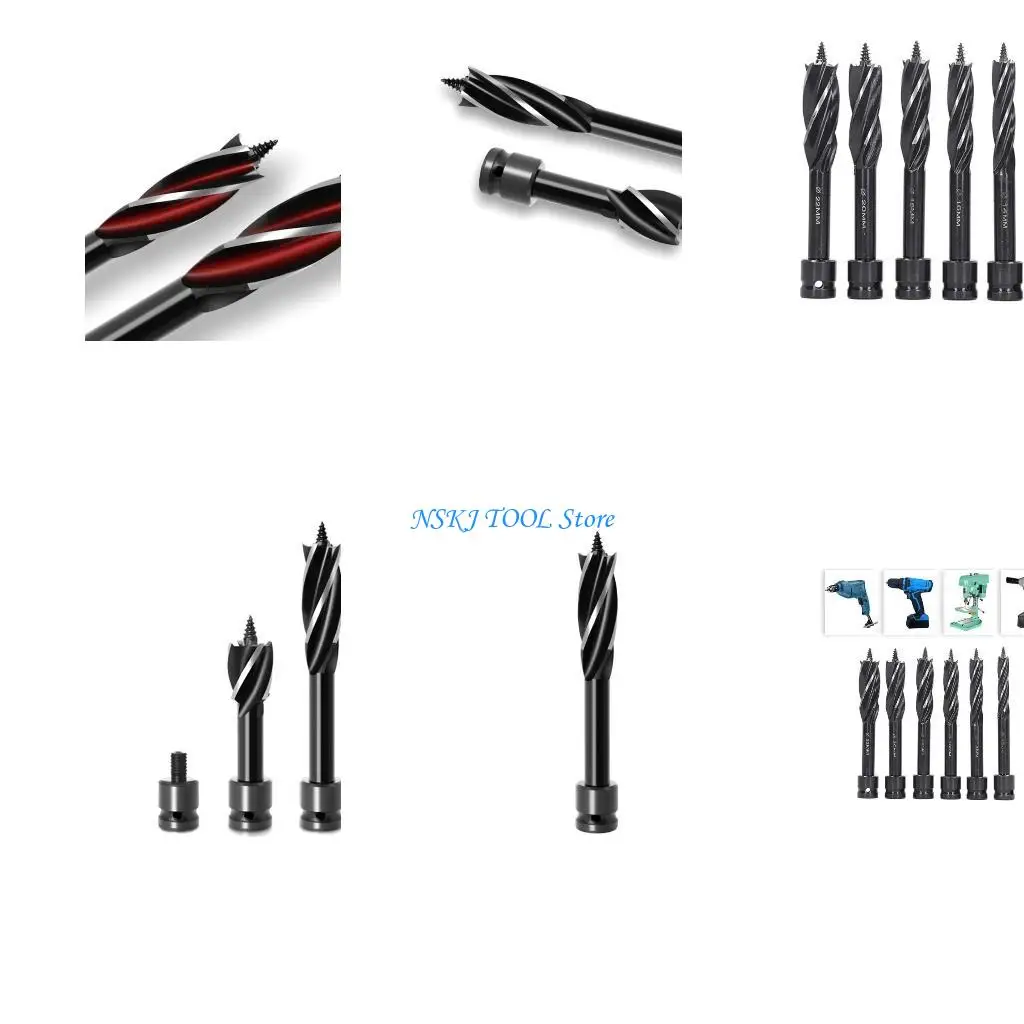 L8RC 6 Piece Auger Drill Bit with Shank Snail Drill Bits High Carbon Steel, 4Edges, 4Flutes, Woodworking Hole Opening Bit