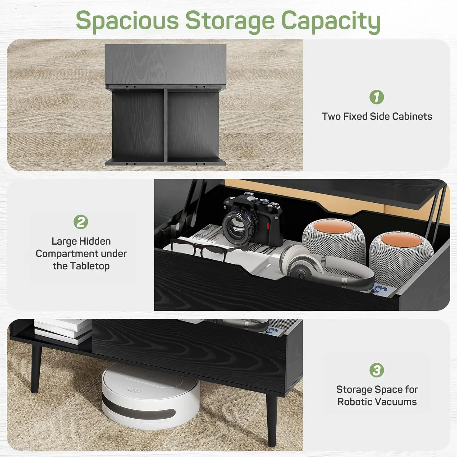 Lift Top Coffee Tables for Living Room, Small Modern Wooden Center Tables with Storage Shelf and Hidden Compartment