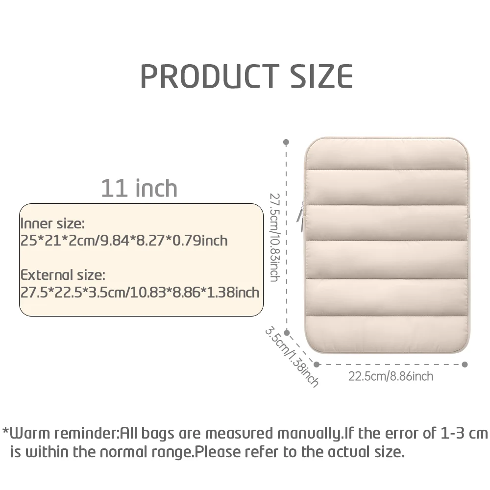 11 inch Puffy Tablet Sleeve for iPad Pro 11 M2/M3 Samsung Galaxy Tab S9/S8 Galaxy Tab A9+ Fashion Portable Thickened Tablet Bag