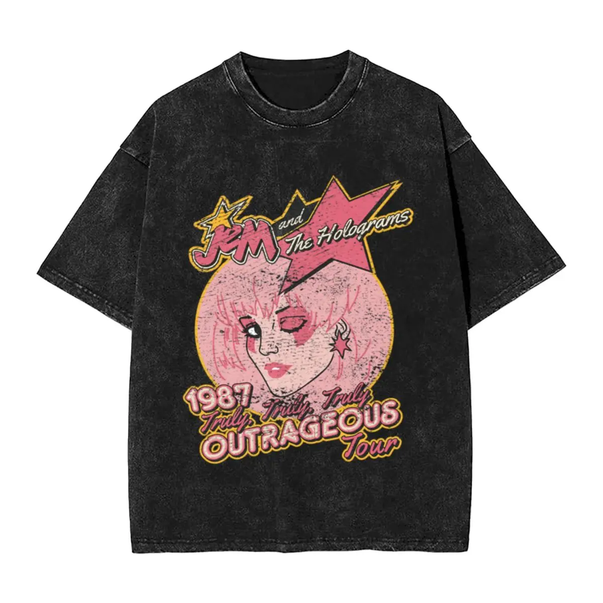Тур Jem And The Holograms — потертые уникальные шикарные винтажные футболки большого размера Тур Jem And The Holograms — потертые уникальные шикарные винтажные футболки большого размера