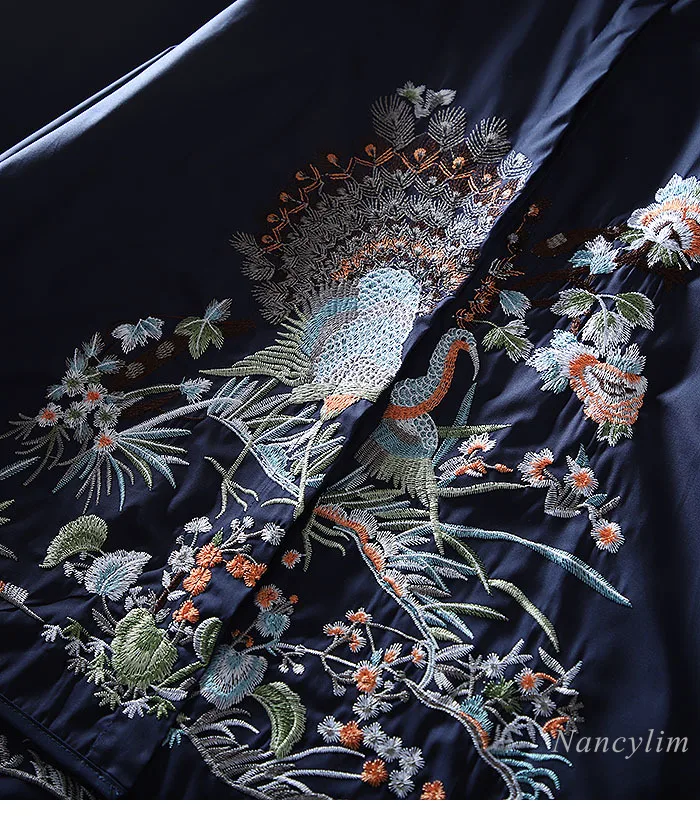 Machine Embroidery Blouse Retro Stand Collar Ethnic Style Loose A- Line Slimming Belly-Covering High-Grade Shirt Women's Top