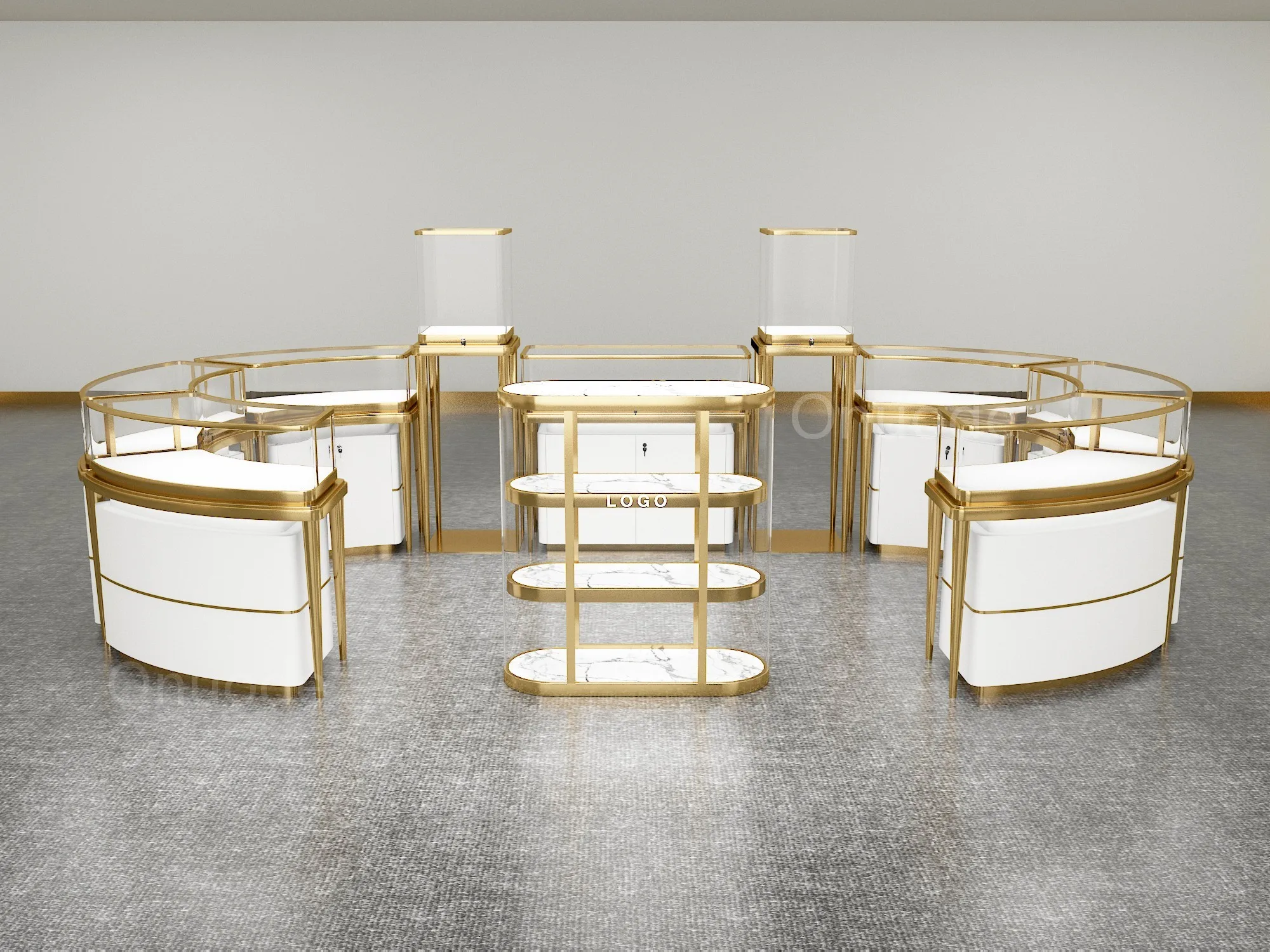 Custom.Luxuriöse Schmuckvitrinen aus gehärtetem Glas, Metall-MDF für Einzelhandelsgeschäfte und Einkaufszentren, Schmuckkiosk