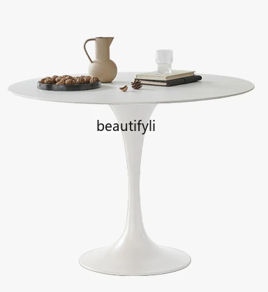 Stone Plate Stainless Steel round Table Light Luxury and Simplicity Small Apartment round Dining Table Tulip Table Balcony