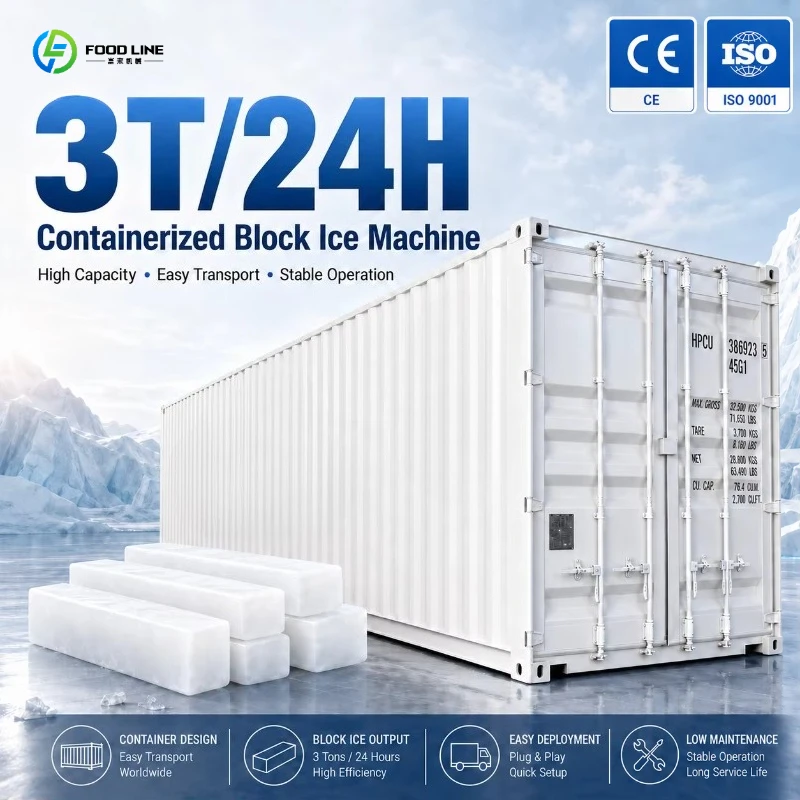 Container Block Ice Machine Direct Cool Salt Water Industrial Plant with Engine Motor Gear for High Volume Ice Storage