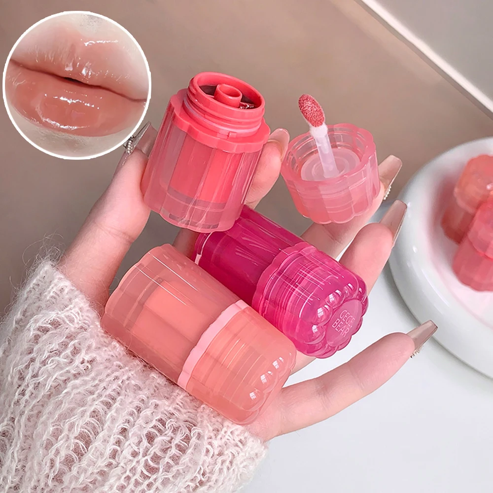 Gege Bear Dual-Color Solid Lip Jelly Cannel Mirror Lip Glaze, Watery Light Lip Gloss, Hydrating Moisturizing, Long Lasting