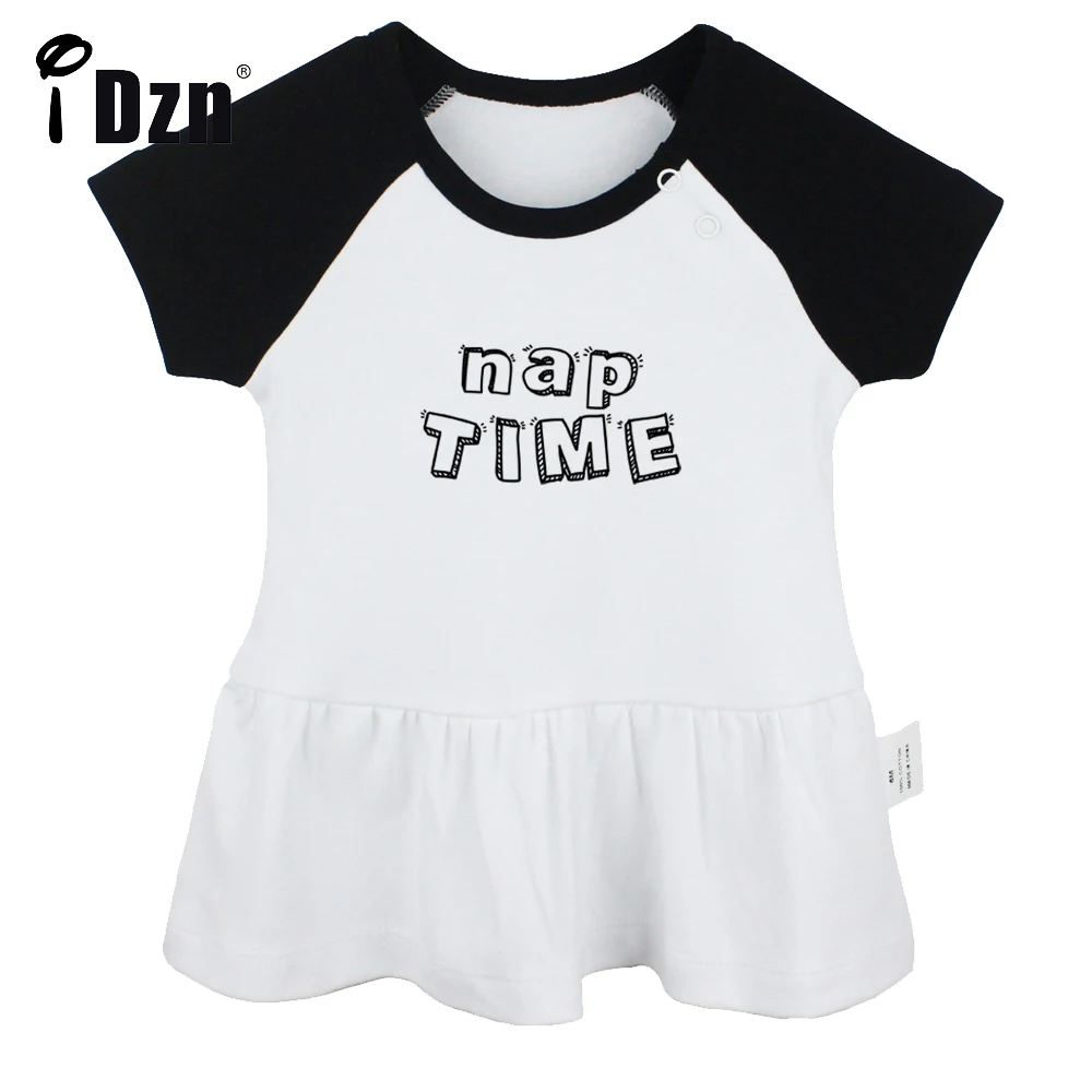 

iDzn Summer NEW Nap Time Baby Girls Cute Short Sleeve Dress Infant Funny Pleated Dress Soft Cotton Dresses Clothes