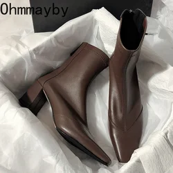 Ankle boots de dedo apontado para mulheres, salto alto, barcos curtos, botas Morder elegantes, moda, outono