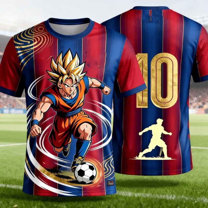 2026 Summer Dragon Ball Oversized T-shirt High Quality 3D Print Super Saiyan Goku Playing Soccer & Lightning FlameUnisex Retro