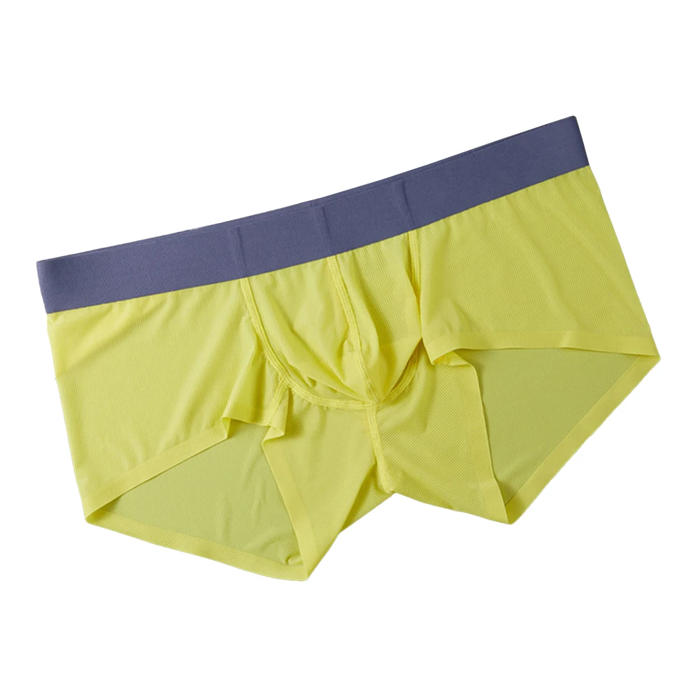 Men Solid Color Ice Silk Skin-friendly Boxer Briefs Convex Pouch Shorts Breathable Comfortable Underpants Daily Underwear