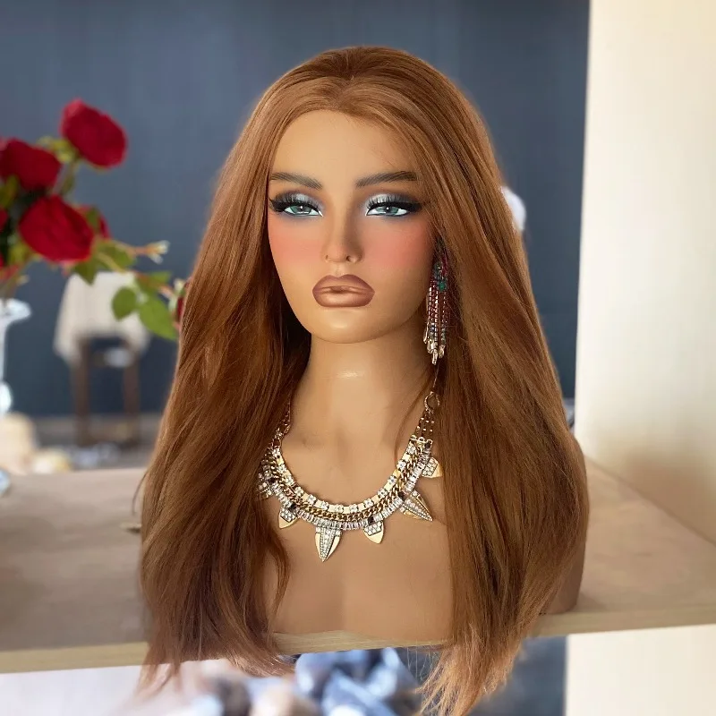 

PVC women's head mold, double shoulder wig model head, necklace, earrings, bracket, half body model head.
