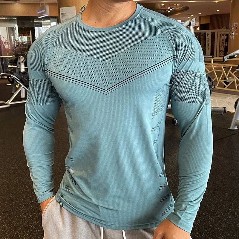 Long sleeved T-shirt Running Sports Shirt Men's Fitness Compression Long Sleeve Upper Clothing Crew Neck Indoor fitness clothing