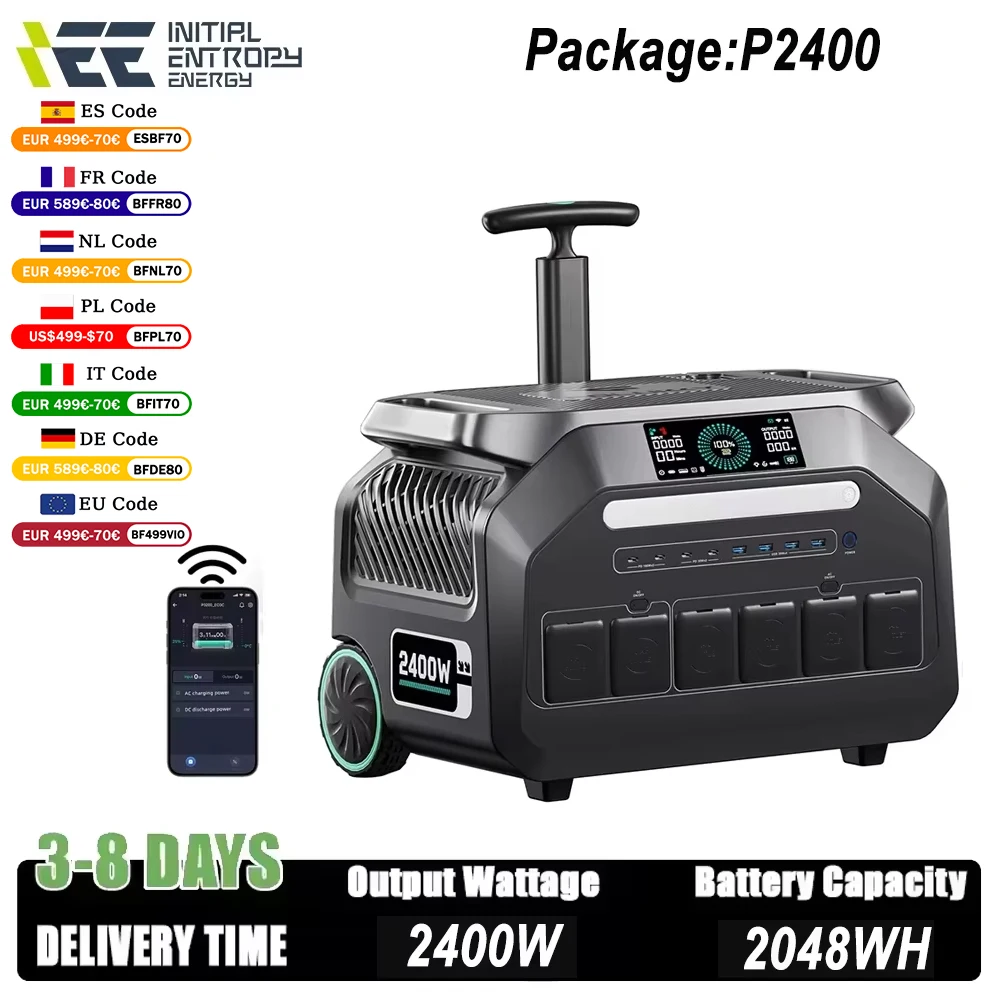 IEE P2400 2400 واط محطة طاقة محمولة 2048Wh الحياة مخيم الجيل الشمسي APP التحكم مع ضوء الاتحاد الأوروبي التيار المتناوب الناتج/الإخراج PV المدخلات