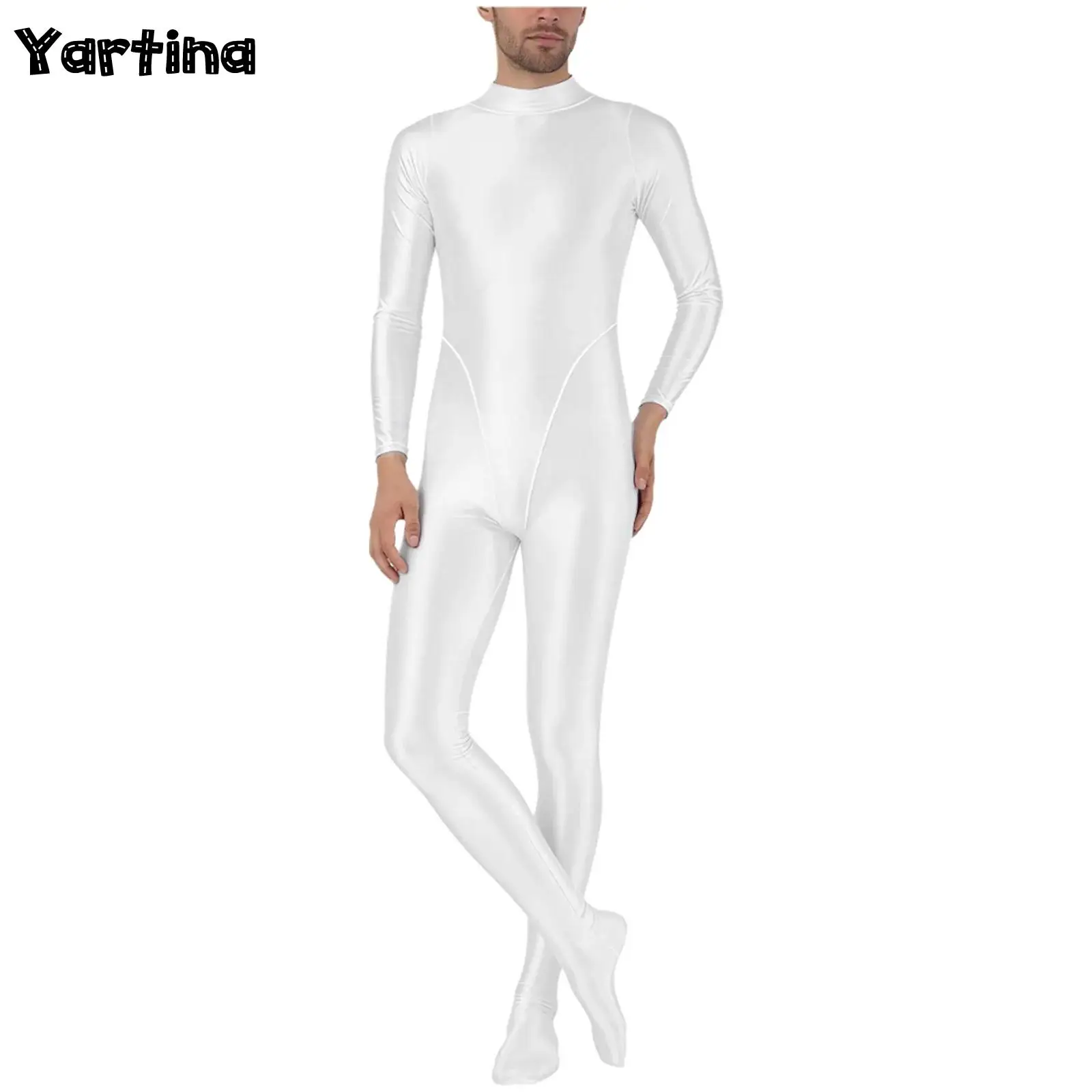 

Мужской глянцевый комбинезон-боди с длинными рукавами, цельный купальник, гимнастический леотард, униформа, комбинезон, рашгард, плавательный костюм