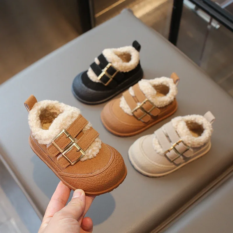 

Children Plush Warm Shoes Girl Winter New Fashion Korean Style Soft Thick Sole Anti-slippery Versatile Chic Casual Shoe