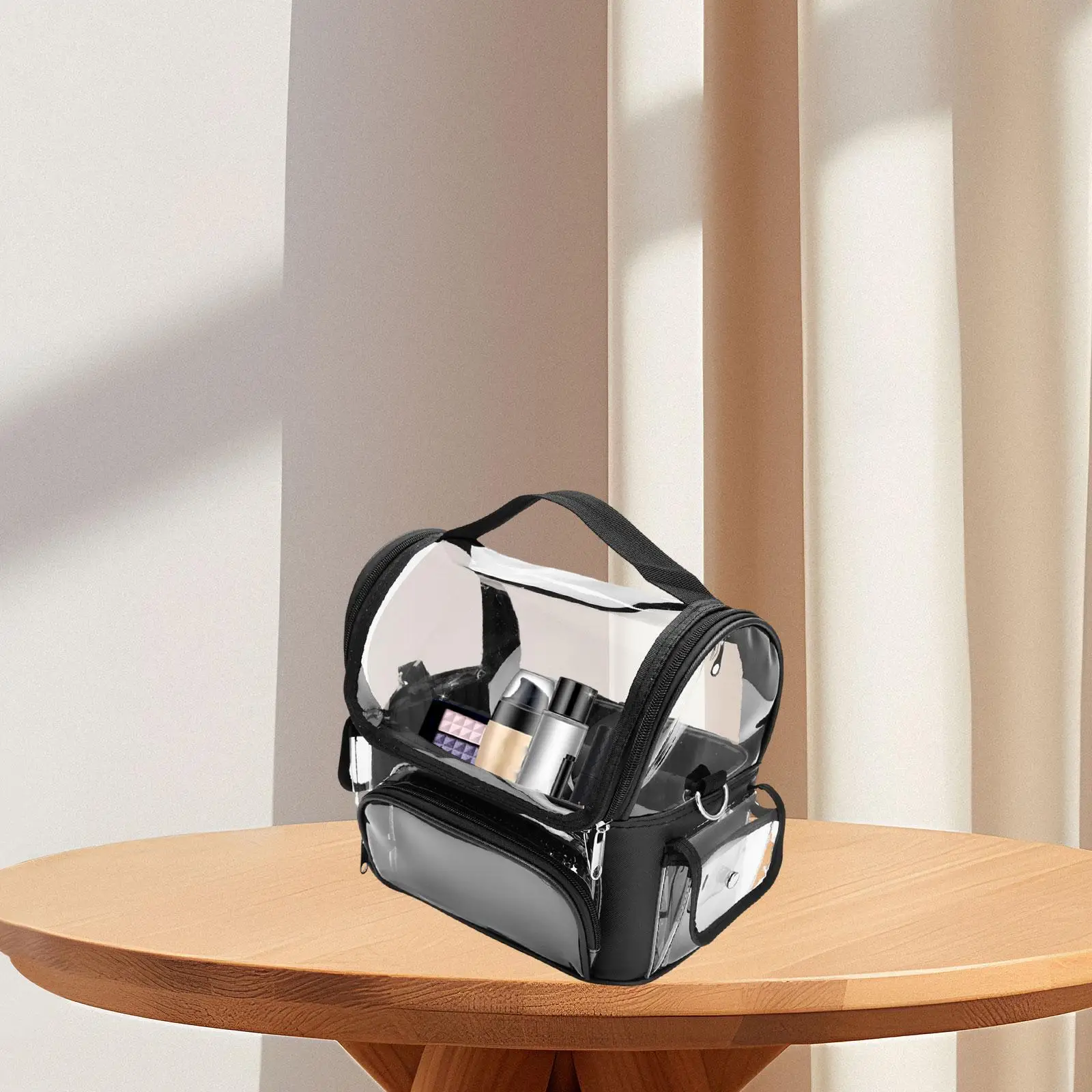 Large Travel Toiletry Bag Clear PVC Accessories Multipurpose Easy to Access 30x24x17cm with Removable Dividers