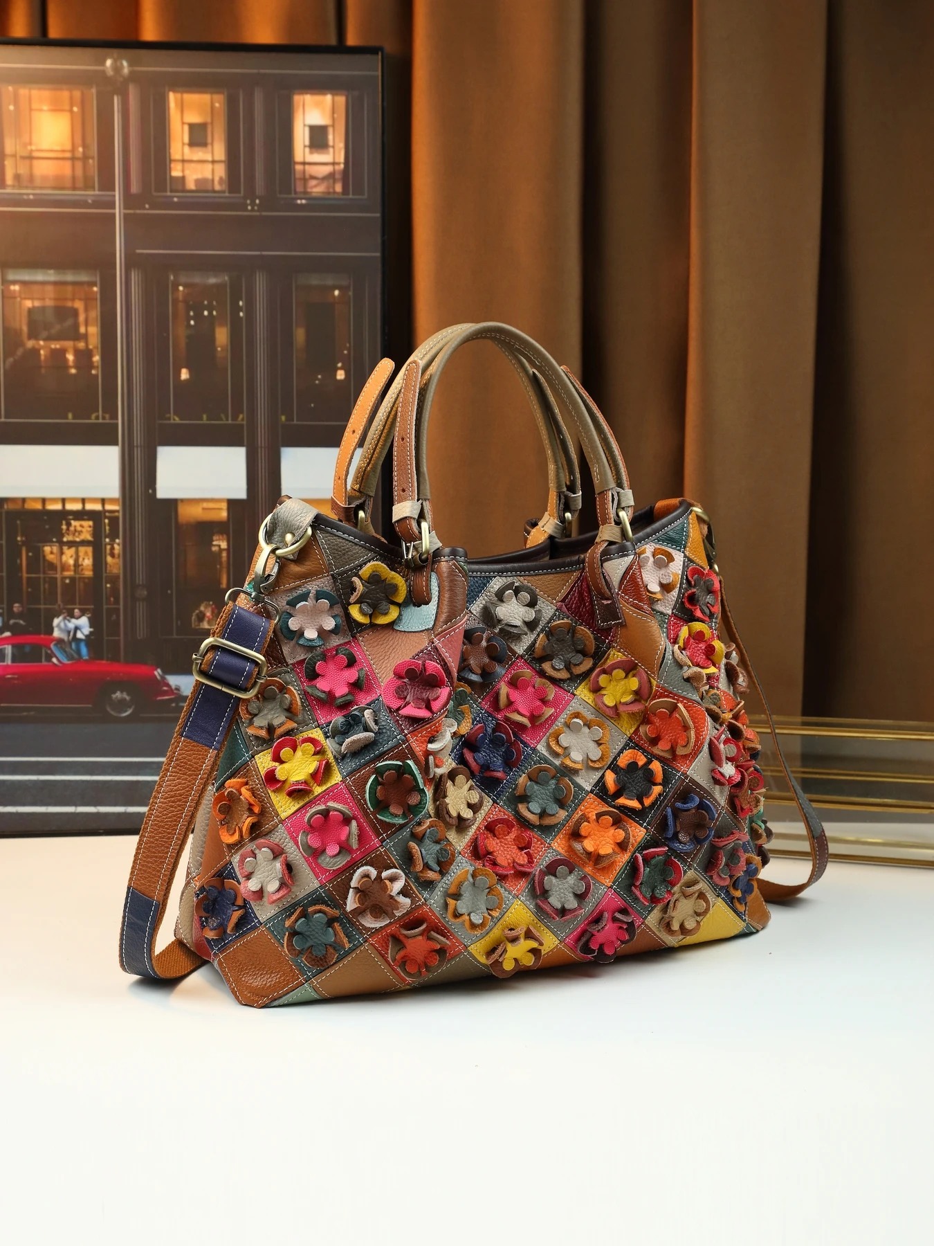 

Кожаная сумка-ведро через плечо в праздничном стиле контрастного цвета, большая вместительная сумка через плечо, случайный контрастный цвет