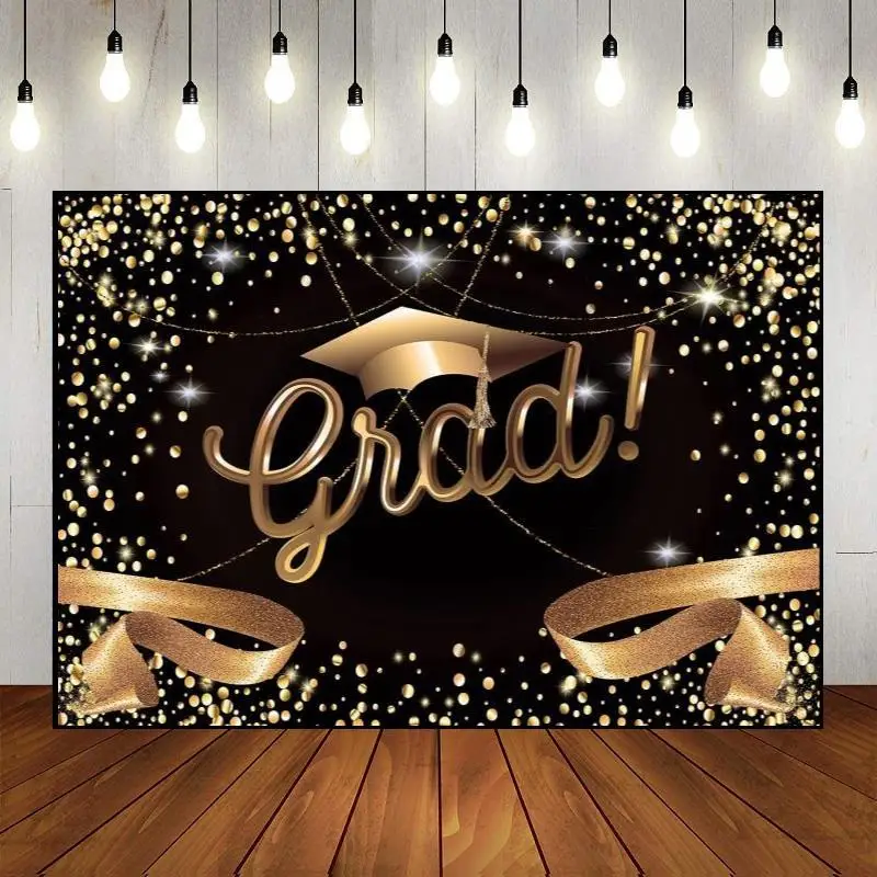 

Party Backdrop Colorful Congrats Grad Class Photography Custom Photo Background Wall Graduation Season Theme Doctoral Cap Banner