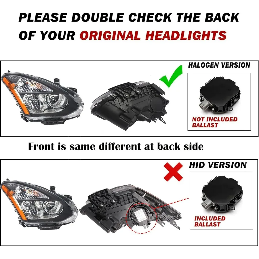 مجموعة المصابيح الأمامية لاستبدال المصابيح الأمامية نيسان روج هالوجين 2008-2013، مصباح أمامي غير مخفي، زاوية كهرمانية سوداء
