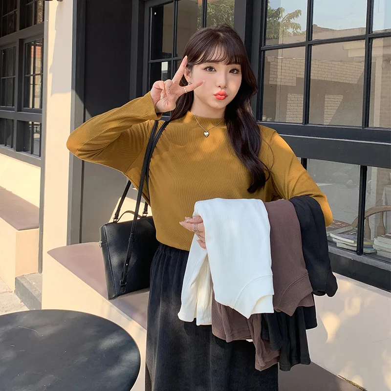 Plus size, oversized undershirt with a half high neck, loose and slimming fit, mm belly covering, stylish knit sweater 3330