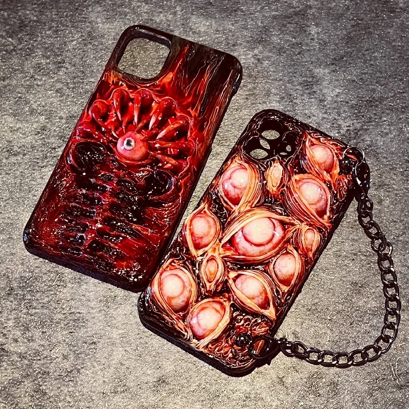 

4182 Original 3D Handmade Mobile Phone Case Bloody Cthulhu Zombie Eyes Mobile Phone Case Dark Gothic Horror Punk Art Custom Gift