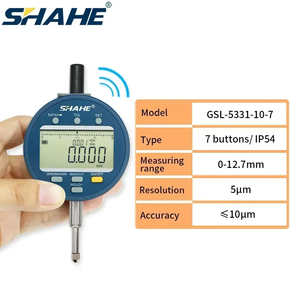 SHAHE 5μm Resolution Wireless Digital Indicator 0-12.7 /25.4/50.8mm Dial Test Gauge IP54/IP65 Measuring Tools