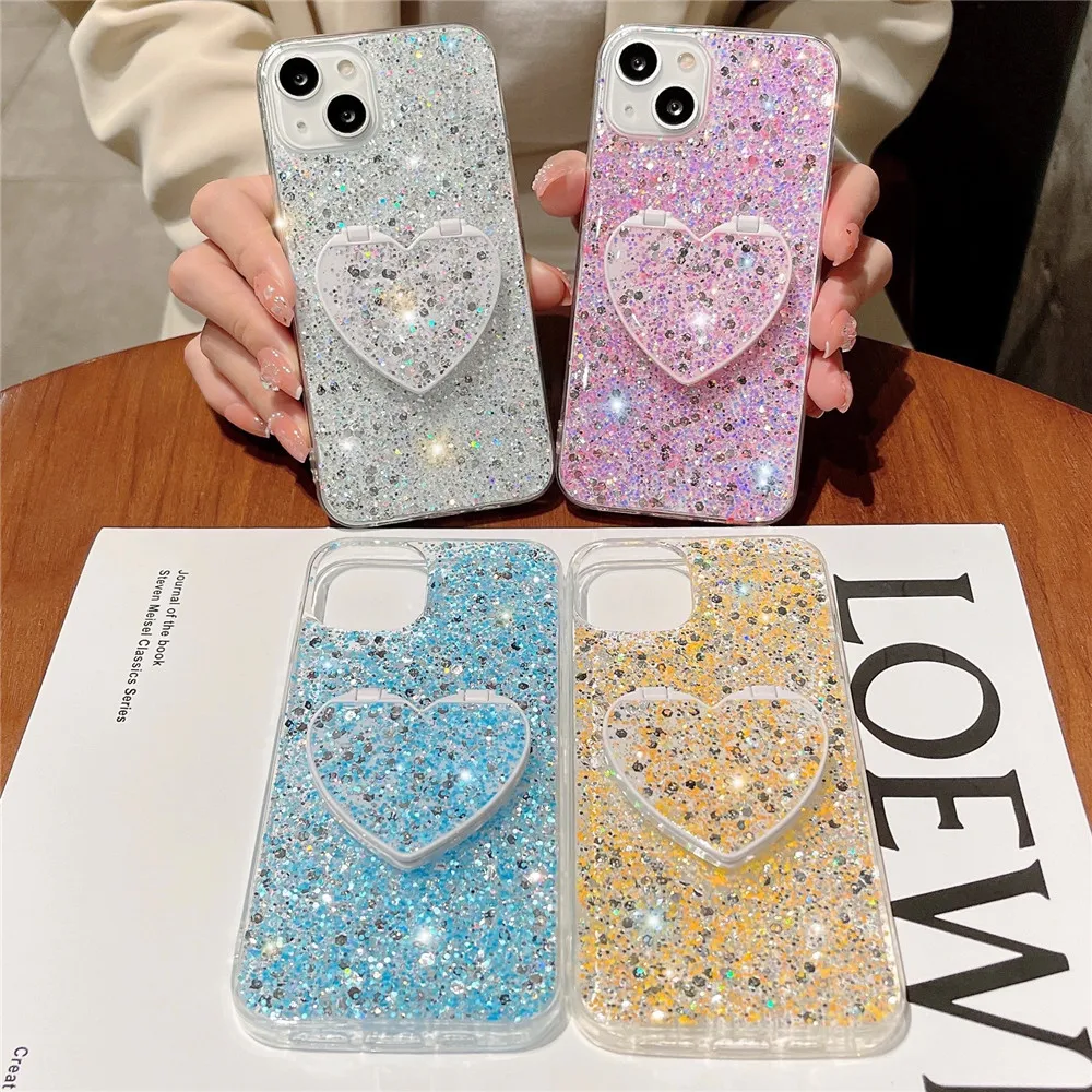 Luxury Bling Glitter Phone Case For Samsung S23 S22 Ultra S21 Plus S20 FE Note 20 10 Lite Cover With Makeup Mirrors Stand Holder