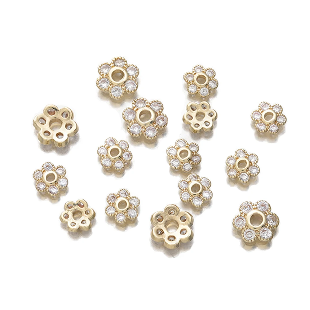 10Pcs Brass Micro Pave Cubic Zircon Flower Bead Caps,Daisy Loose Spacer Bead End Caps For Earring Findings DIY Jewelry Making