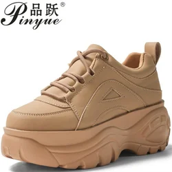 Genuine Leather Platform Wedge Sneakers Shoes Breathable Fashion Women Spring Well-fitting Autumn Hidden Super Heels 35 40