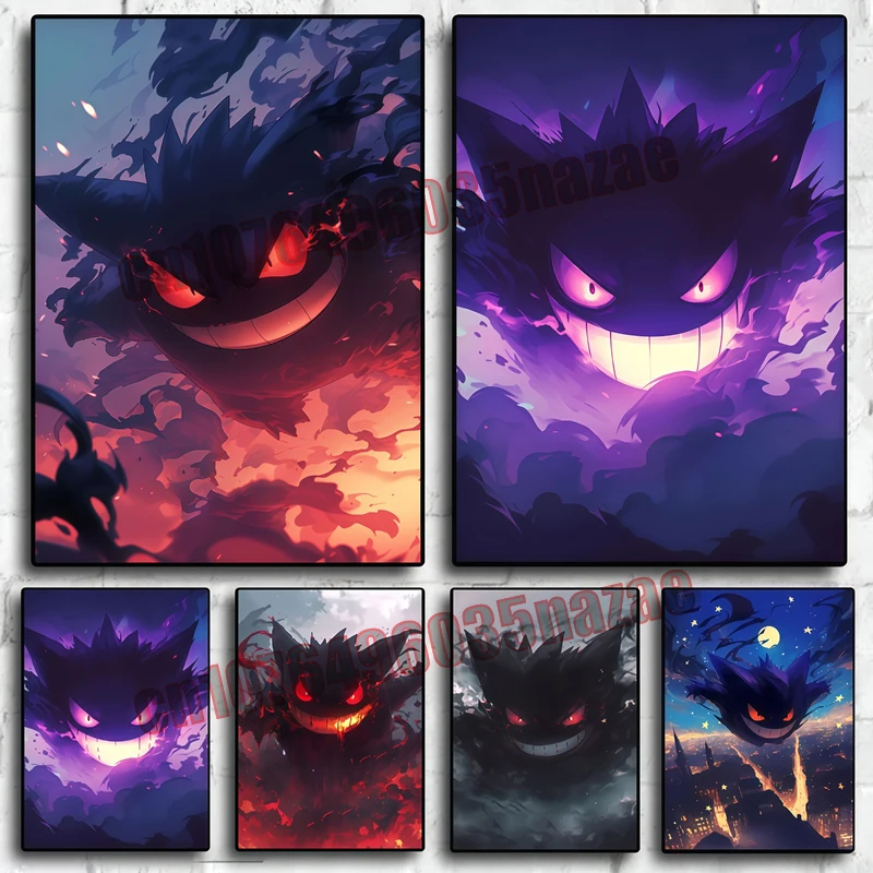 

Japanese Cartoon Anime Pokemon Gengar Cool High Quality Printing Painting Poster Canvas Painting Suitable for Bedroom Decoration