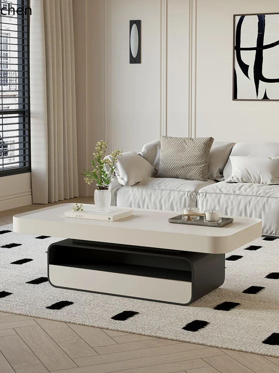 H5.26 modern simple coffee table living room household small apartment rock slab solid wood paint coffee table view 2