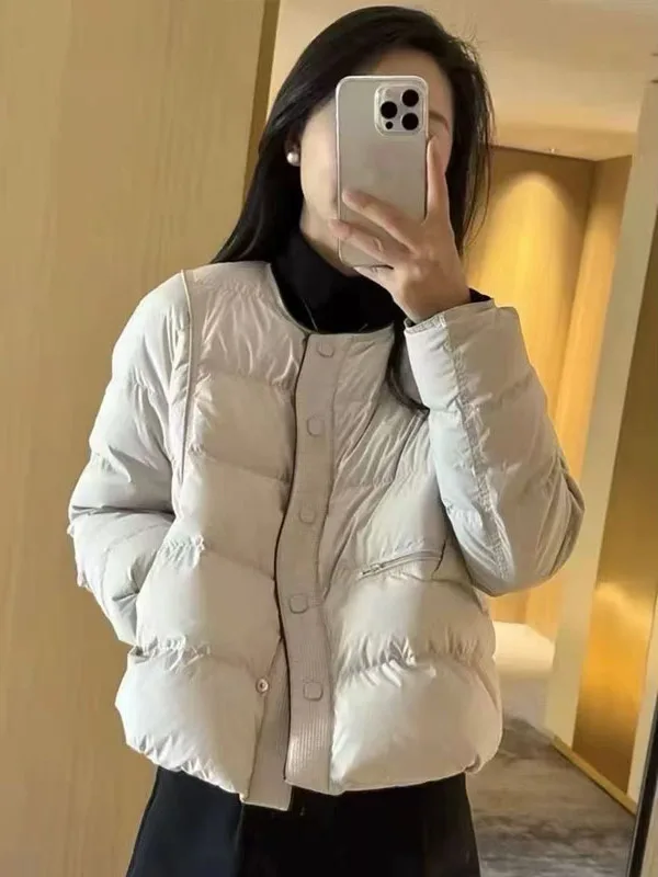 Lightweight ort Puffer Jaet Women's Winter Faion round Ne Loose Warm Outerwear Korean Sle Cotton down Coat
