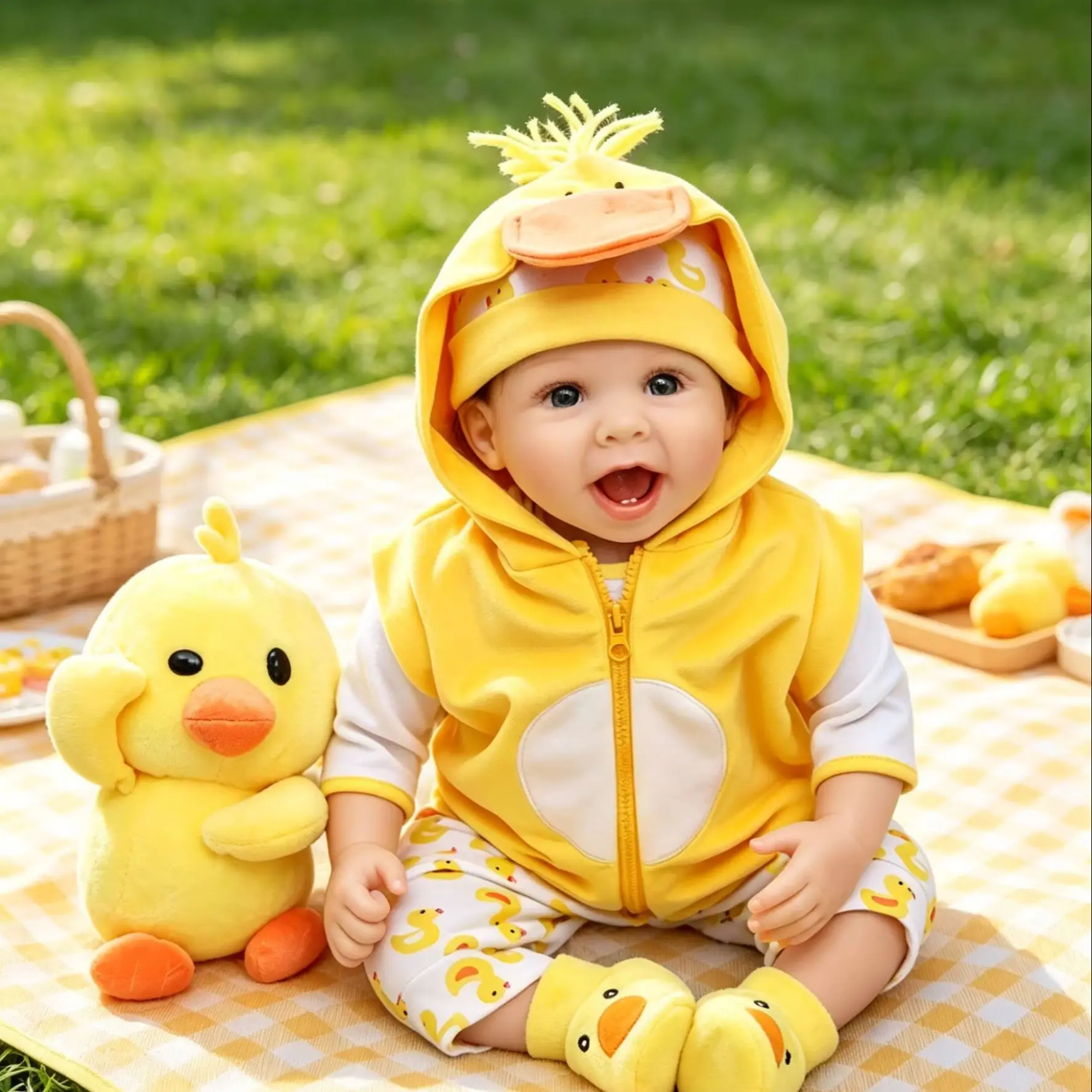 Muñeco de Peluche con Traje de Pato Amarillo, Muñeco de Pato Amarillo de 50 cm con Traje a Juego para Bebés