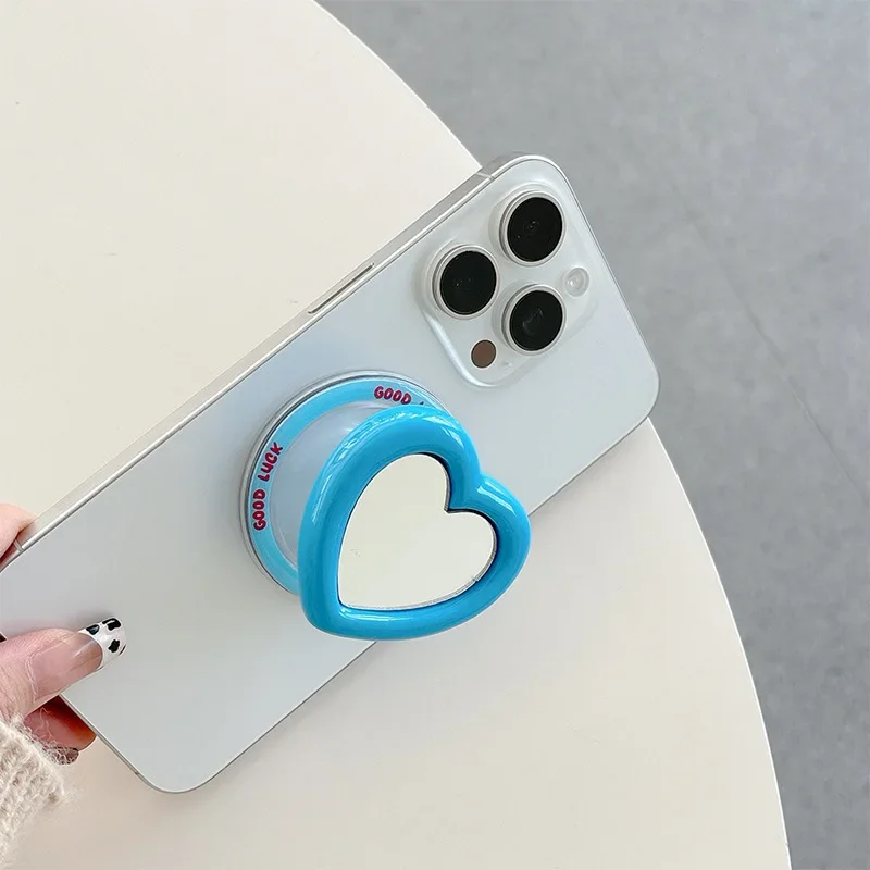 Macaroon Color Love Heart Mirror Magnetic Holder Cute Phone Bracket for iPhone Universal Accessories Finger Holder For Magsafe