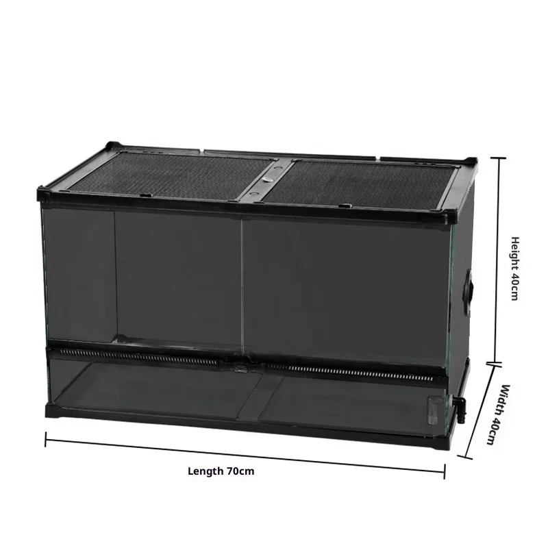 70*40*41cm Tempered Glass Terrarium for Reptiles and Amphibians Hamster Hedgehog Small Animals Double Door Rainforest Tank