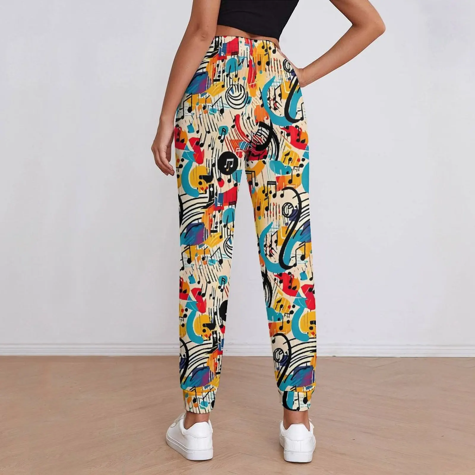 Modern Music Note Jogger Pants Woman Colorful Print Street Wear Sweatpants Spring Elegant Design Trousers Big Size 2XL