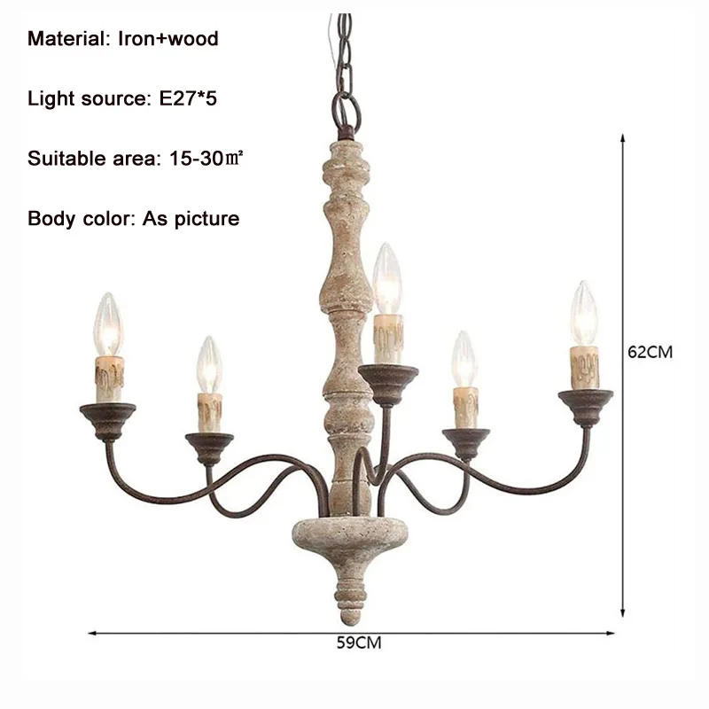 Creative American Retro French Wood Chandelier Restaurant Homestay Bedroom Lamp Nordic Home Living Room Kitchen Pendant Lamp