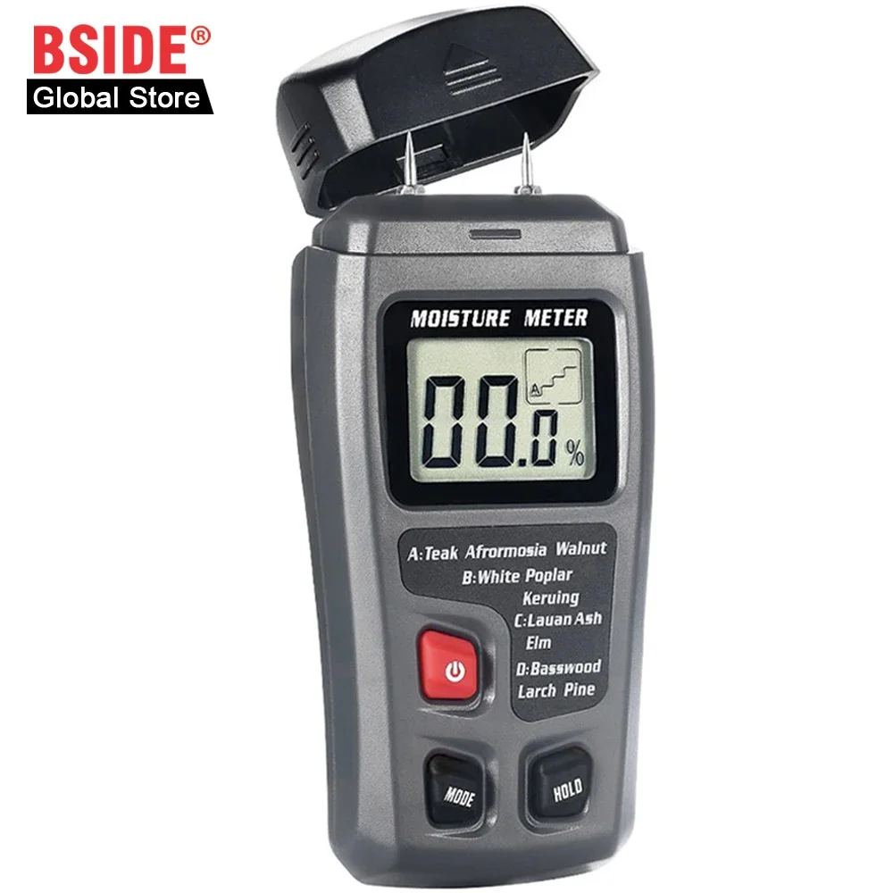 

BSIDE EMT01 Two Pins Digital Wood Moisture Meter 0-99.9% Wood Humidity Tester Timber Damp Detector with Large LCD Display