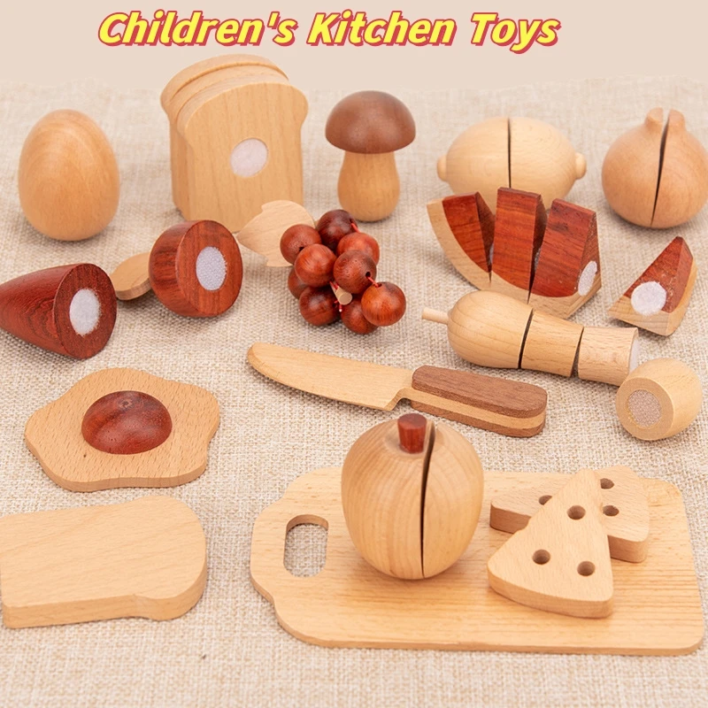 Natural Wood Children's Fruits Vegetables Preschool Toys Kitchenware Simulation Play House Cognitive Wooden Model Toy Christmas