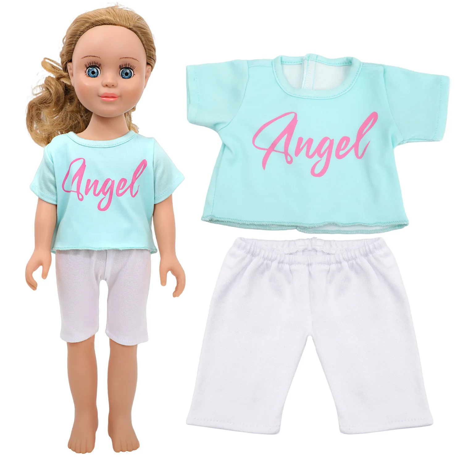 18-inch T-shirt Shorts Angle Clothes Blue New Style Cute Fashion Short-sleeved Shorts Suitable for 43cm Dolls